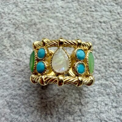 Alternative view of Anello Rigato con Turchesi